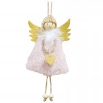 Hanging Handmade Angel Fluffy Polyester With Feather & Heart (Pink)